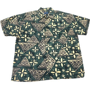 Blueprint Hawaiian Shirt Mens XLarge Green Yellow Floral Short Sleeve Button Up